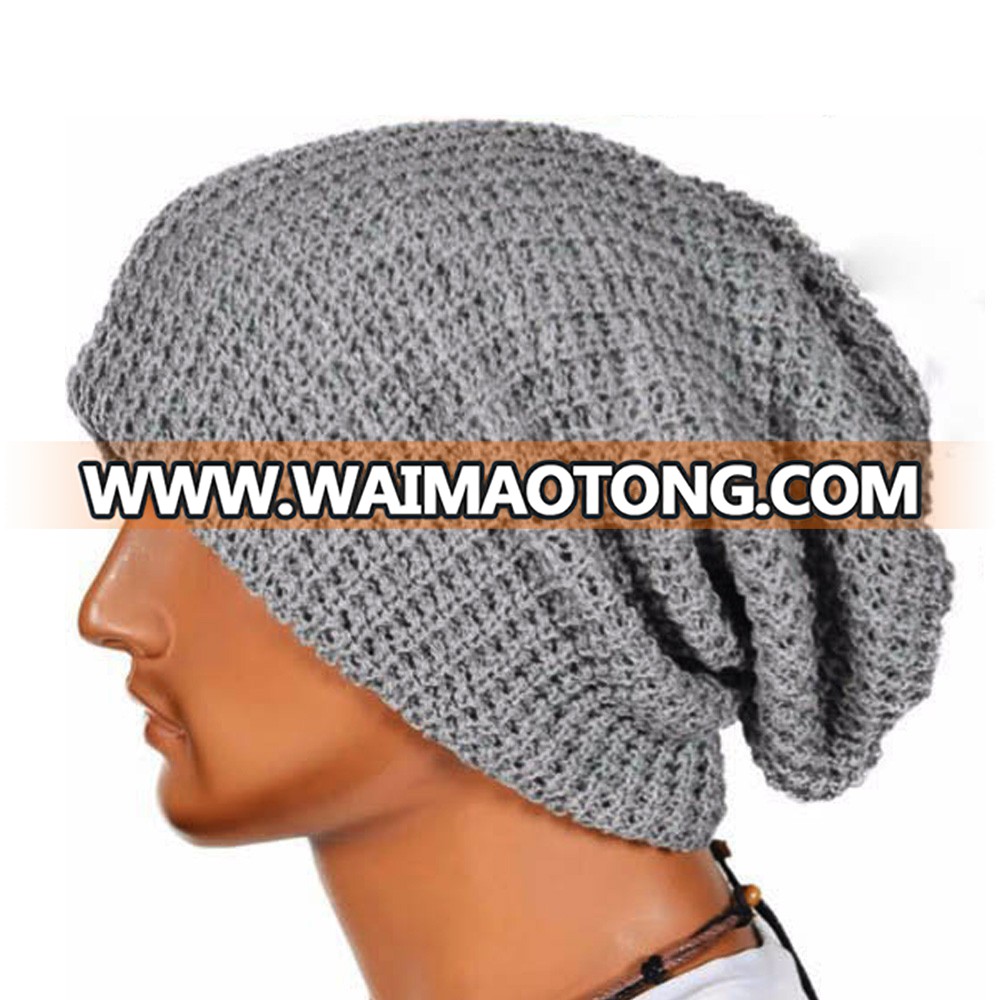 Wholesale Custom Logo Men Blank Plain Slouchy Crochet Knit Slouch Fleece Wool Beanie